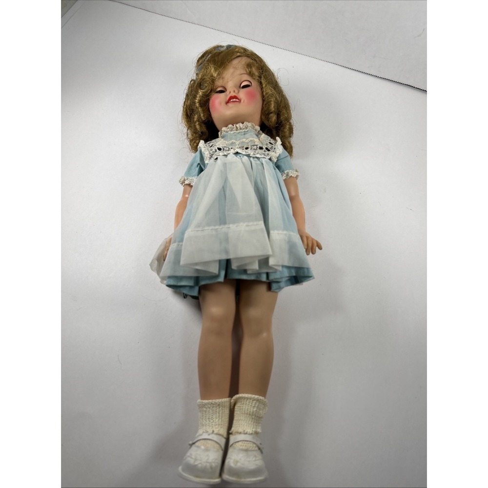 vintage ideal shirley temple doll 1950s Baby Blue‎ Dress Curls Shoes